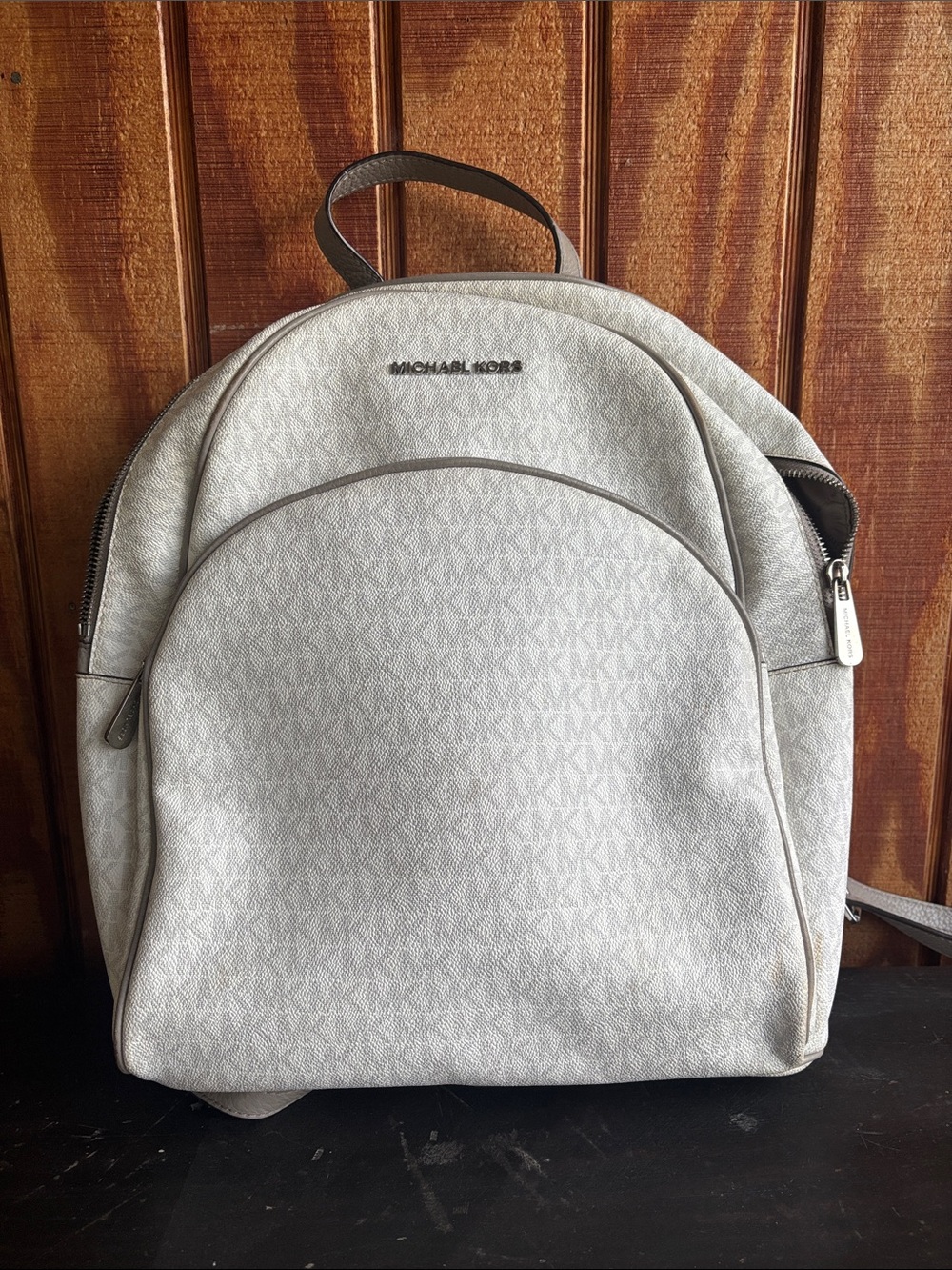Michael Kors White MK Logo Backpack-large
